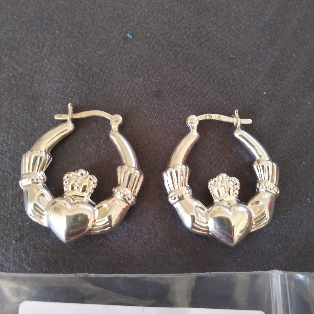 Stirling Silver Claddagh Hoop Earrings